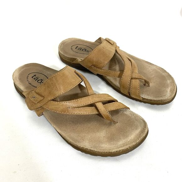 Taos Women’s Perfect Sz 8 Tan Leather Flat Thong Sandals - Picture 9 of 12